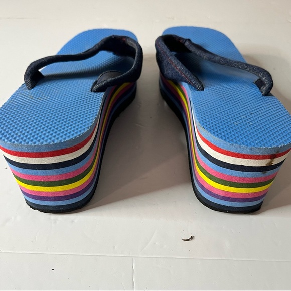 Rainbow Stripe Platform Flip Flops with Denim Straps | Approx. Size 7-7.5 - Picture 4 of 10